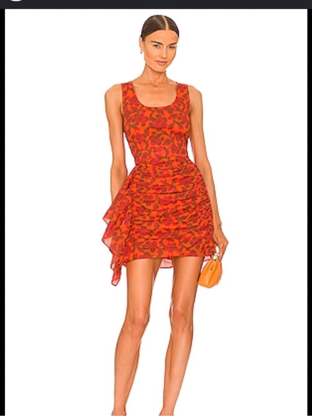 Rhode Tilda Orange Floral Mini Dress with Ruffle Women's Size: Medium
